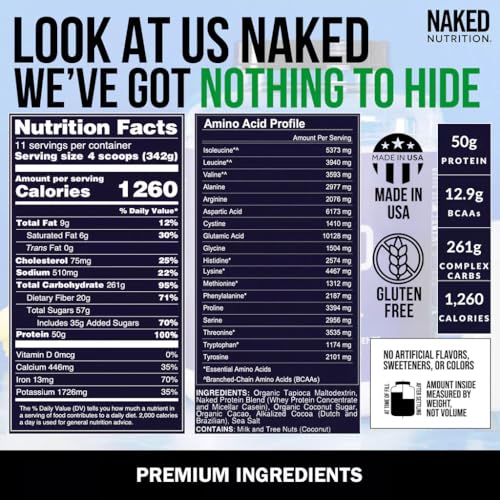 Naked Nutrition DCHOCMASS Naked Double Chocolate Mass - 1,260 Calories, 50G Protein, Nothing Artificial. All Natural Weight Gainer Protein Powder thumb #3