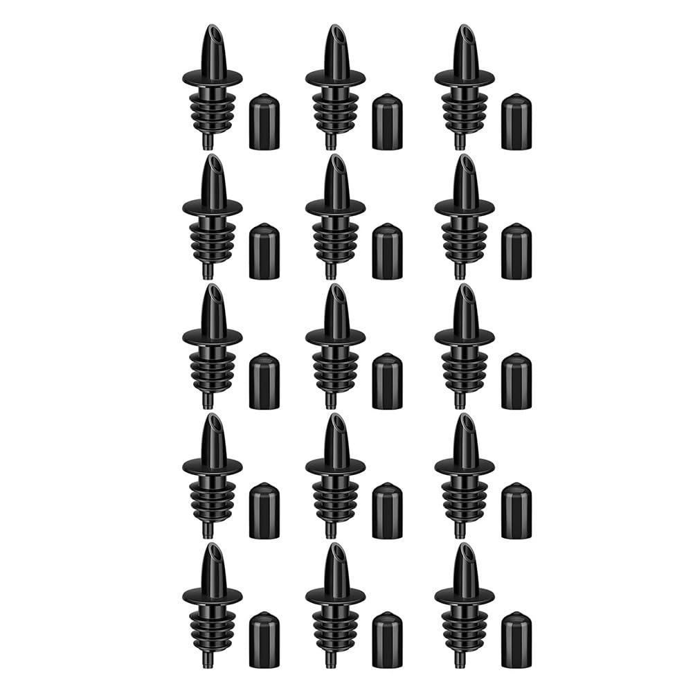 CTRLZS Syrup Pour Spout Set-15pcs Bottle Pourers 15 Rubber Dust Caps for Snow Cones and Liquor Bottles