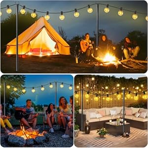 6 pack string light poles for outdoormetal light hanging pole outside with forklight stand for patio pergola garden backyard yard camping party  urban country home decor
