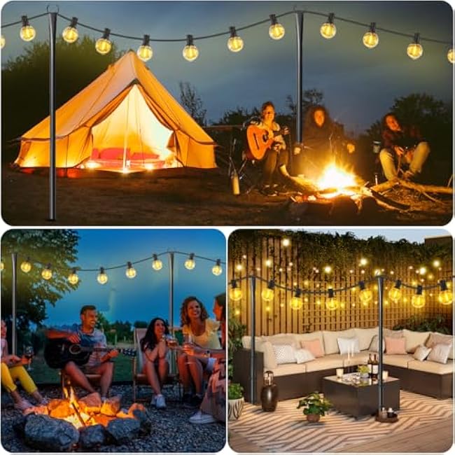 6 Pack 10FT String Light Poles for Outdoor,Metal Lights Hanging Pole Outside with Fork,Light Stand for Patio, Pergola, Garden, Backyard, Yard, Camping Party