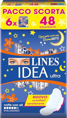 Lines Idea Ultra Noche con Alas, Paquete de 48 Absorbentes
