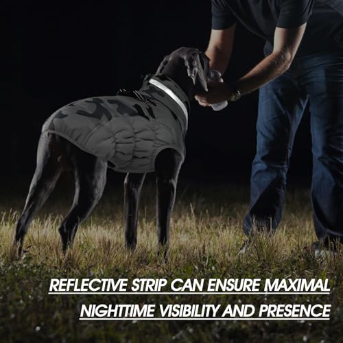 Image of FUAMEY Dog Cold Weather Coats Reflective Dog Warm Jacket with Harness | Fleece Winter Coat for Large Dogs Snow Puffer Vests with Zipper Reflective Turtleneck Jackets for Winter Gery Camo XXXL