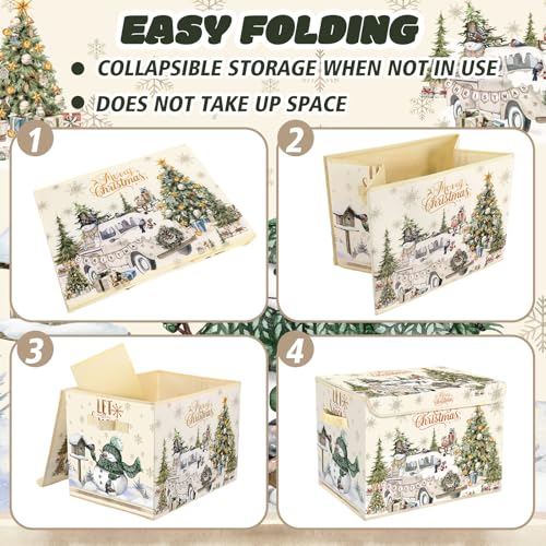 Image of Briwooody Christmas Storage Bin with Lid and Carrying Handle Christmas Foldable Storage Box Large Xmas Decorative Collapsible Container Basket for Organizing Closet Home Bedroom Gift(Truck)