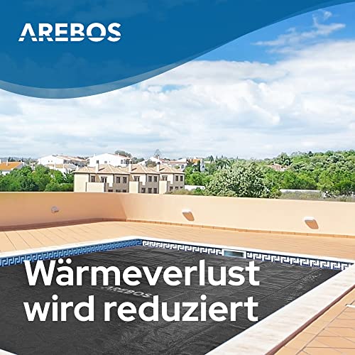 Arebos Pool Solarabdeckplane eckig 3 x 2 m Schwarz | Solarplane Stärke 120 µm | Solarfolie zuschneidbar | Poolheizung Wassererwärmung Wärmeplane