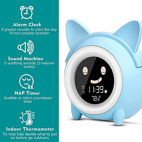 Usaoshop Kids Alarm Clock For Kids, Toddlers Sleep Training Alarm Clock With Night Light Sound Machine Nap Timer Indoor Temperature, Digital Wake Up Clock For Boys Girls Bedroom #TOP1