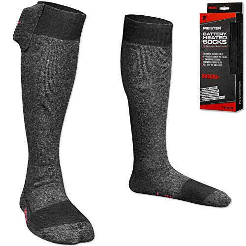 Meister Battery Heated Socks - 8+ Hours of Warmth & Temperature Control w/Rechargeable Batteries - Jet Gray - Small/Medium
