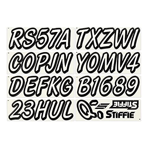 Image of STIFFIE Whipline Solid Transparent Clear /Black 3 inch Alpha-Numeric Registration Identification Numbers Stickers Decals for Boats & Personal Watercraft