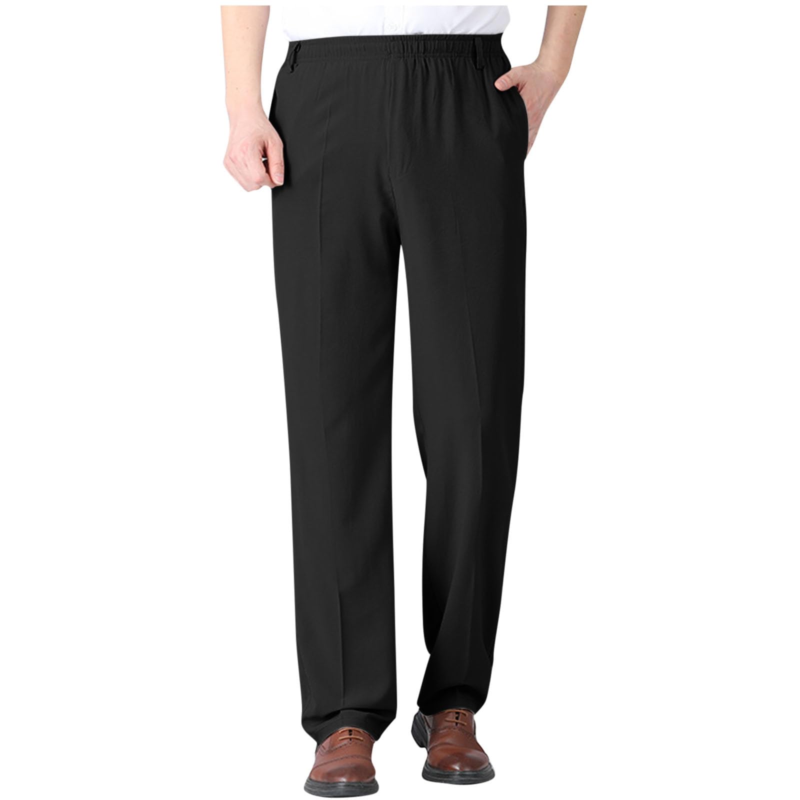 Mens Dress Pants Straight Leg Suit Pants Classic Flat Front Work Trousers Casual Business Non-lron Pant Elastic Waist