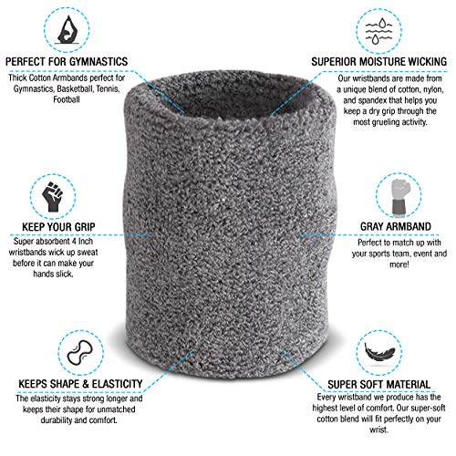 Image of Suddora Arm Sweatbands, Absorbent and Breathable Thick Cotton Bands for Working Out, Gymnastics, Basketball, Tennis, and Football, Multiuse 4-inch Wristbands for Costumes and Cosplay