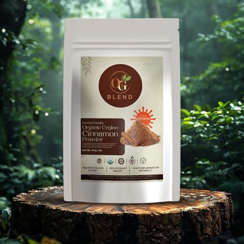 OG Blend Organic Ceylon Cinnamon Powder | Premium True Cinnamon Ground from Sri Lanka | USDA Organic, Non-GMO, Gluten-Free, Kosher Certified | 1lb (454g) Resealable Bag | Healthy Superfood Spice for Baking, Coffee & Smoothies