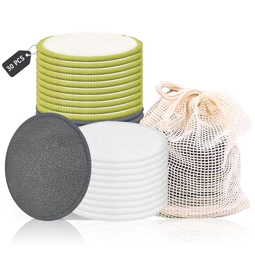 BreodyEco Reusable Bamboo Charcoal Makeup Remover Pads - 30 Count Washable Makeup Remover Pads