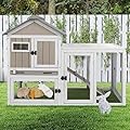 Ketive 48" L Rabbit Hutch Outdoor Indoor Bunny Hutch Weatherproof, 2-Story Wood Rabbit Cage with Deep Tray, Chew-Resistant Ramp, UV Roof, Bunny House for Small Animal, Expandable Guinea Pig Cage