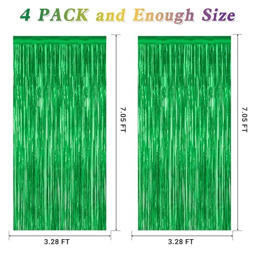 Image of ZATAYE 4 Pack Green Christmas St Patricks Foil Curtain Streamer Decorations | Green, Metallic Foil, 3.28 x 7.05 FT, Tinsel Backdrop, Foil Curtain Streamer, Christmas St Patricks Party