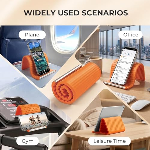Image of Foldable Silicone Phone Stand, Flexible Adjustable Phone Holder for Desk, Portable Anti-Slip Mobile Stand Compatible with iPhone, iPad, Tablet, Laptop for Home, Office, Travel, Gaming