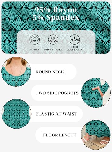 Image of DEARCASE Women's Maxi Dress Long Sleeve Crewneck Empire Waist Long Dresses | Empire Waist,round neck,floor length, dual side pockets, A-line,fall winter long dresses for wedding guest,party,vacation