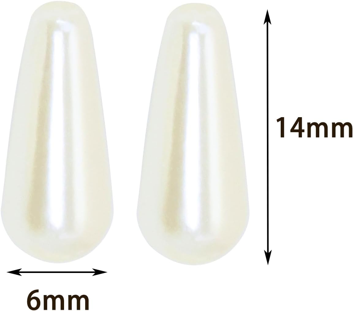 6x14mm Plastic Faux Teardrop Pearl Beads Imitation Waterdrop Pearl Beads for Pendant Necklace Earrings Christmas Wedding Head Band Headpieces DIY Craft Jewelry Making, 100PCS (Beige) - Image 2