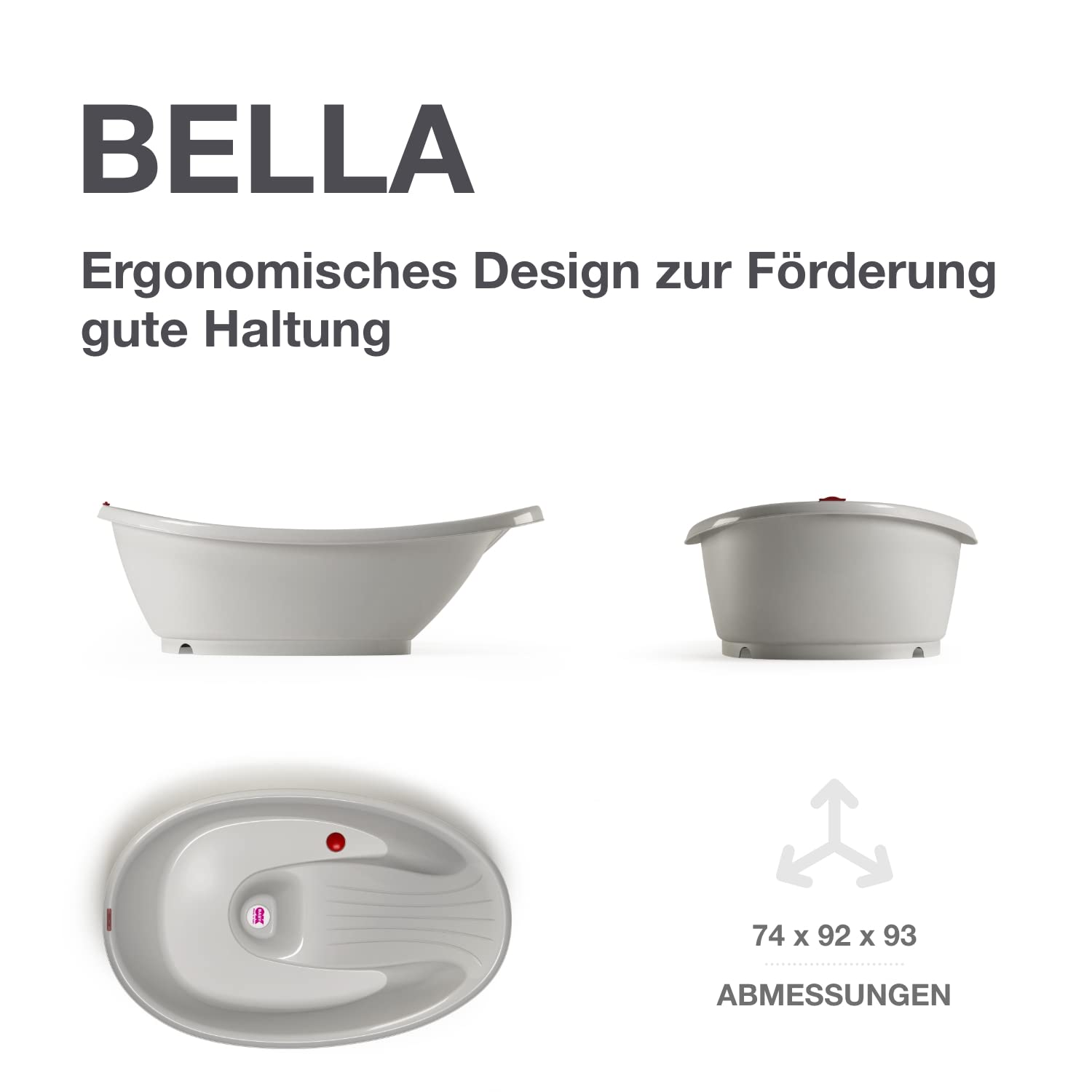 OKBABY Bella Kit mit Halterung, gemütliche Badewanne für Neugeborene und Babys von 0-12 Monate - Grau