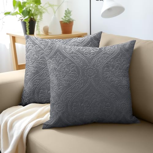 Image of Encasa XO Velvet Cushion Covers, No Inserts, Set of 2, Grey