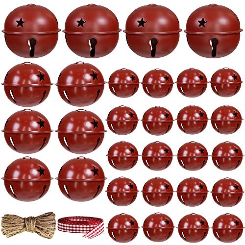 Winlyn-30-Pcs-Burgundy-Jingle-Bells-with-Star-Cutouts-Christmas-Metal-Sleigh-Bells-Rustic-Craft-Bells-for-Christmas-Tree-Wreath-Garland-Ornaments-Holiday-DIY-Decorations-Assorted-Sizes-16-24-35 Winlyn 30 Pcs Burgundy Jingle Bells with Star Cutouts Christmas Metal Sleigh Bells Rustic Craft Bells for Christmas Tree Wreath Garland Ornaments Holiday DIY Decorations Assorted Sizes 16 24 35