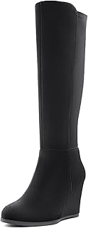 Women's Knee High Boots Wedge Heel Fashion Round Toe Stretchy Boots For ...