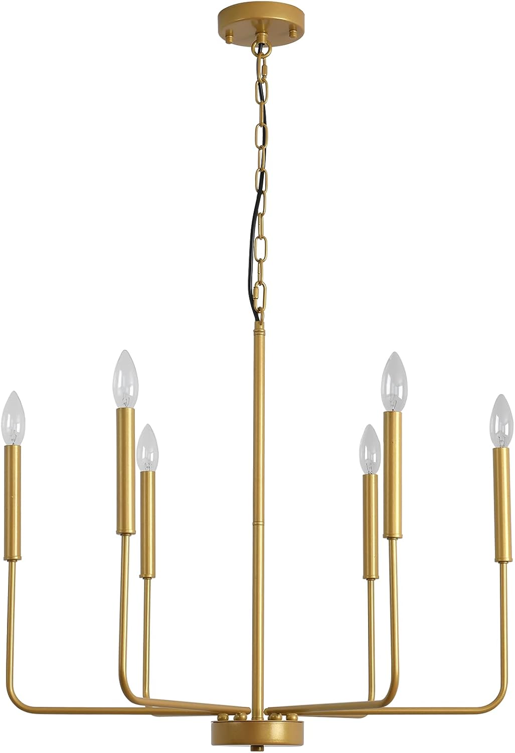 Modern Farmhouse Candle Chandelier 6-Light Rustic Light Fixture Industrial Ceiling Light for Dining Living Room Foyer Bedroom Kitchen Hanging Pendant Lighting, Gold - - 