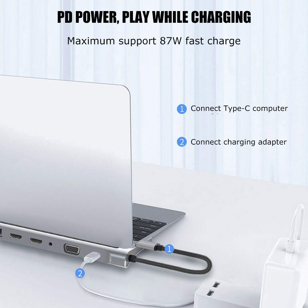 Hub USB in lega di alluminio, 2 docking X 4K HD, trasmissione stabile Doppia uscita HDMI + Vga Notebook compatibile con le versioni precedenti per notebook di tipo C