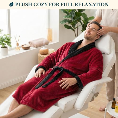Image of PAVILIA Mens Soft Robe Bathrobe for Men, Lightweight Fleece Male Robe Long Bath Shower Spa