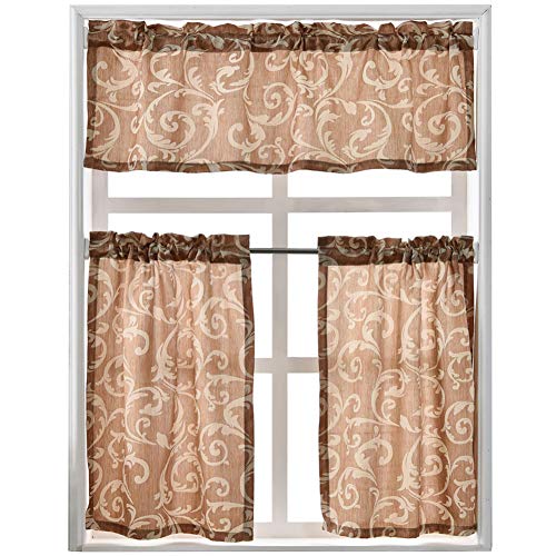 Napearl Kitchen Curtains And Valances Set, Jacquard 3 Piece Set Valance And Tiers 36 Inch Length, Rod Pocket Small Kitchen Curtains For Cafe, Bathroom #TOP29