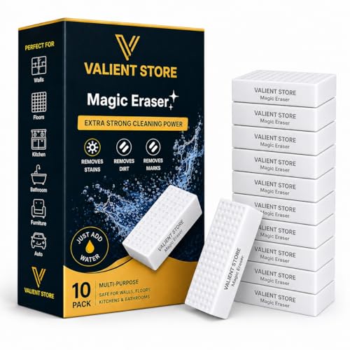 Image of Magic Eraser Cleaning Sponge for Walls, Kitchen & Bathroom - Multi-Surface EVA Foam Scrubber Removes Tough Stains, Marks & Dirt with Just Water | Non-Scratch Cleaning Pad (Pack of 10)