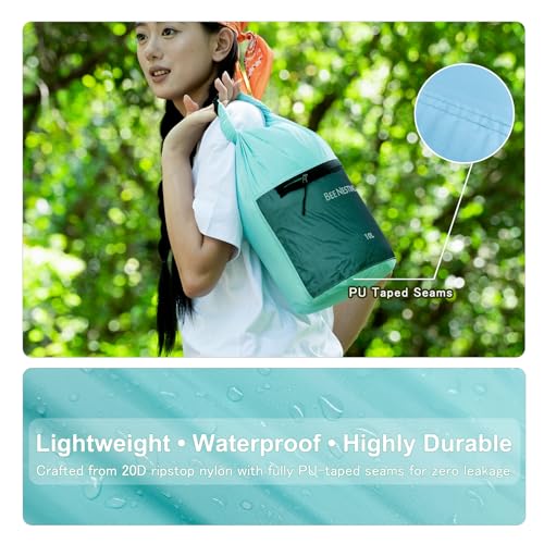Bee Nesting Bolsa Seca Ultraligera Impermeable, 10L, Nylon 20D con Bolsillo de Malla y Separación Húmedo/Seco, Bolsa para Kayak, Playa y Navegación (Verde Menta) miniatura 5