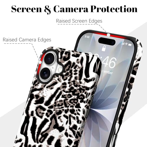 Image of Magnetic for iPhone 17 Case for Women Men, White Leopard | Cute Cheetah Pattern Design [Compatible with MagSafe] 2-Layer Hybrid Shockproof Glossy Protective Cover