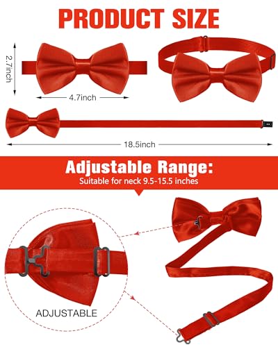 Image of Hercicy 20 Pieces Bow Ties for Men, Formal Satin Solid Tuxedo Adjustable Length Pre Tied Bow Ties for Wedding Celebration