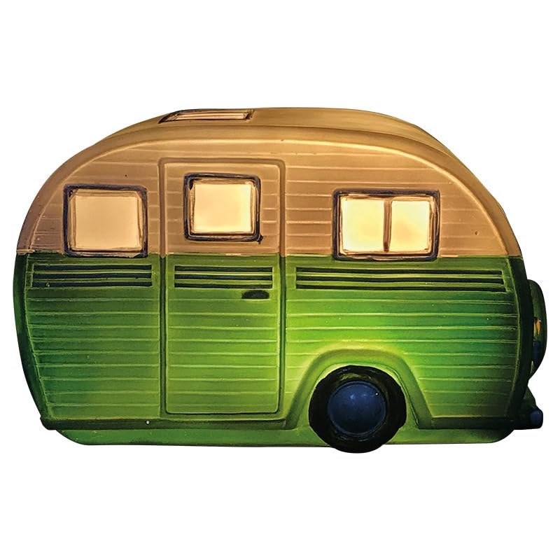 Vintage Caravan LED Night Light, Green and Cream Retro Camper Design, Decorative Lamp, Standard