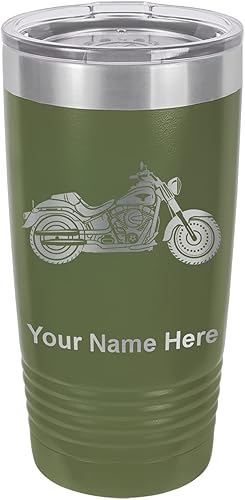 LaserGram Vaso aislado al vacío de 20 onzas, motocicleta, grabado personalizado incluido (camuflaje verde)