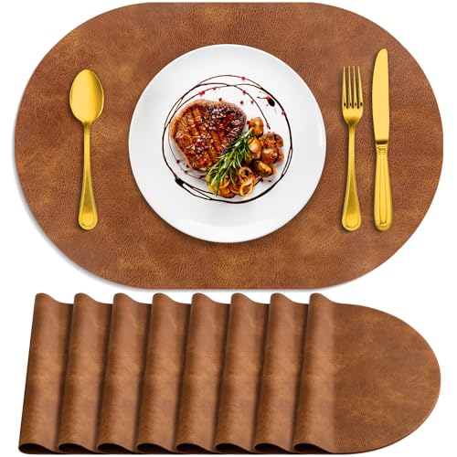 ADRIMER Placemats, Heat Resistant Oval Placemats Set of 8 Washable