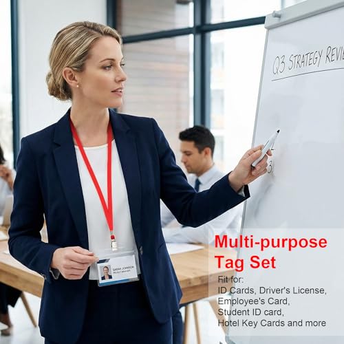 Image of Marspark 200 Sets 4 inchx3 inch Name Badge Holder with Lanyard Bulk, Blue | Waterproof Reusable Plastic with Clip, ID Badges Business School Conference Use, Lanyard Strap for Employees Students Events