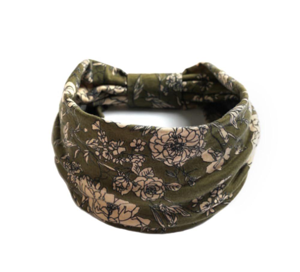 Chemo Headwear Yoga Headband Extra Wide Soft Turban Beanie Cap Alopecia Bandana Head Cover (Khaki Floral)