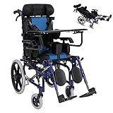 Foldable Wheelchair for Cerebral Palsy Children's And Elderly, Lightweight Reclining Wheelchairs/Adjustable Headrest/Sitting Position/Armrest Height, Heavy Duty Transport Chairs W Dining Table (Adult)