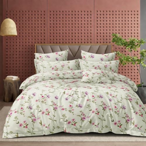 Image of DECOR2ADMIRE 300TC Premium Glace Cotton Printed Super King Size Double Bedsheet with Two Pillow Covers, 108 * 108 Inches or 9ft by 9ft or 275 cm x 275 cm (Blush Garden Bloom)