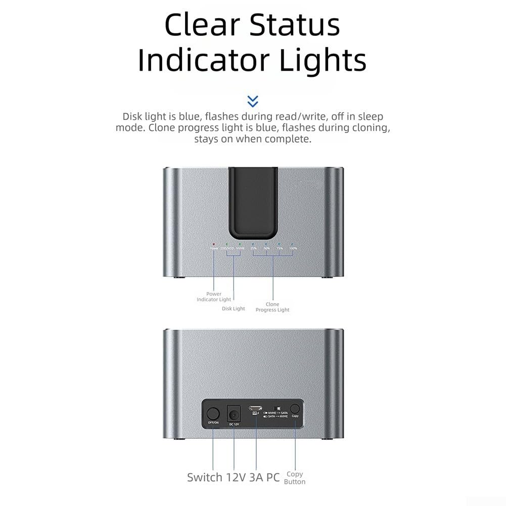 Enclosure per disco rigido a doppio slot per M.2 NVMe e 2,5/3,5" per SATA, custodia SSD USB-C da 10 Gbps con funzione di copia offline, alloggiamento in lega di alluminio per il backup dei dati