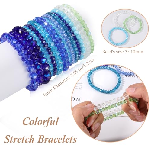 Ornaland 15 Pcs Beaded Bracelets for Women Blue Glass Bead Stackable Beach Surfer Stretch Bracelets Set Wrist Jewelry (Blue)2