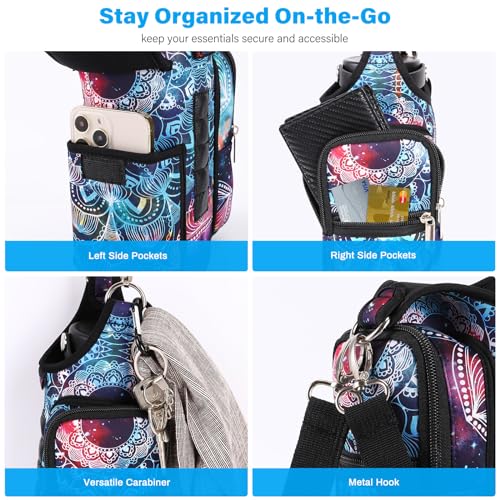 Image of icolor Magnetic Gym Bag Water Bottle Carrier Holder with Phone Pockets & Shoulder Strap,Gym Magnetic Bag 5 Built-in Magnets Gym Accessories Organizer Pouch Sling Sleeve for Men Women (Mandala)