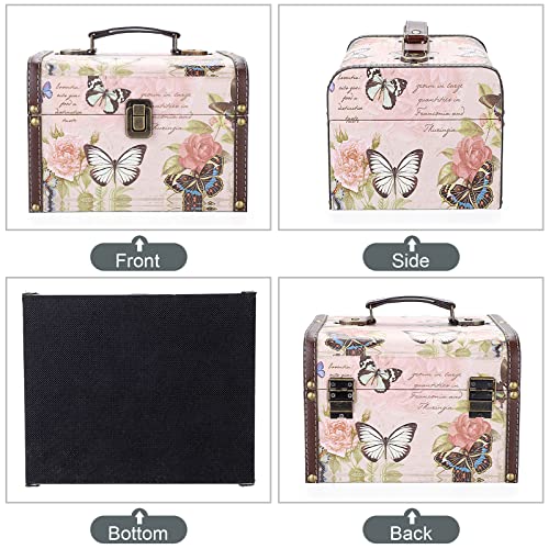 ELLDOO Decorative Treasure Chest Box, Wooden + PU Leather Storage Box for Jewelry Trinkets, Keepsakes box for Girls Women Gifts (Butterfly Pattern, Large)