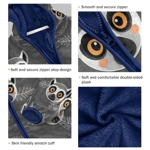 Lemur Faces on Gray Background Toddler Fleece Jacket Girl Boys Hooded Fleece Jacket Coat Warm Outwear Zip-up 3-10T3