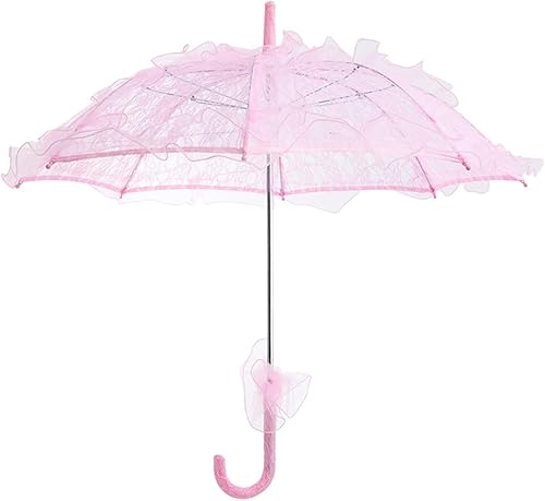 Amosfun Sombrilla de encaje rosa Vintage Boda nupcial paraguas hecho a mano flores bordado paraguas para novia novia foto dama traje 1920s fiesta