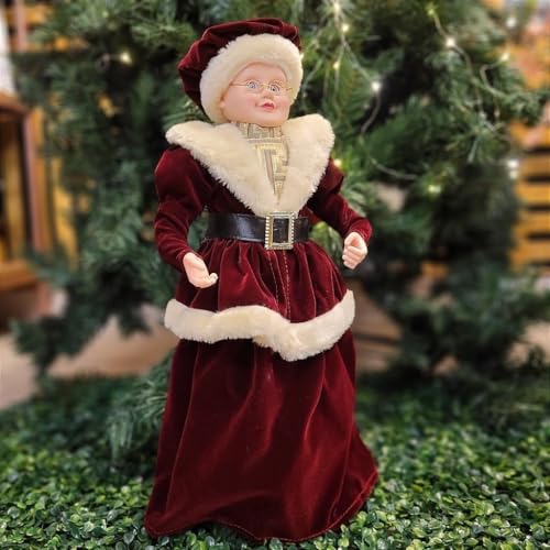 Mamãe Noel Decorativa Vestido Luxo Vinho e Creme Gold 45cm - Noel Decor