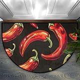 Yzrwebo Red Chili Peppers Half Round Door Mat Indoor Entrance Chili Pepper Print Semi Circle Floor Mat Non-Slip Welcome Mats Area Rug Absorbent Washable Doormat for Room Kitchen Patio, 24' x 36'