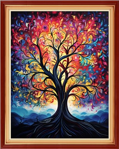 Image of Dooxvey Cross Stitch Kits for Adults Beginners,Full Range of Cross-Stitch Stamped Kits Needlepoint Kits for Beginners Embroidery Kits 11CT Cross Stitch Patterns-Colorful Tree 16x20 inch