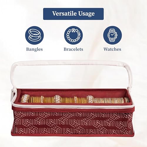 Image of HomeStrap Cotton Single Rod Bangle Box with Transparent Top | Waterproof, Dustproof Organizer for Bangles, Chudis, Bracelets, Watches & Jewellery | Compact Storage Organizer | Maroon | Pack of 1
