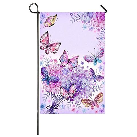 Rossne G sun Beautiful Purple Butterfly Art Welcome Spring Garden Flag House Flag Decoration Double Sided Flag 12.5 x 18 Inch Cover